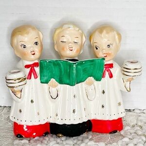 Commodore Japan Christmas Holiday Choir CarolerPorcelain Figurine Candle Holder